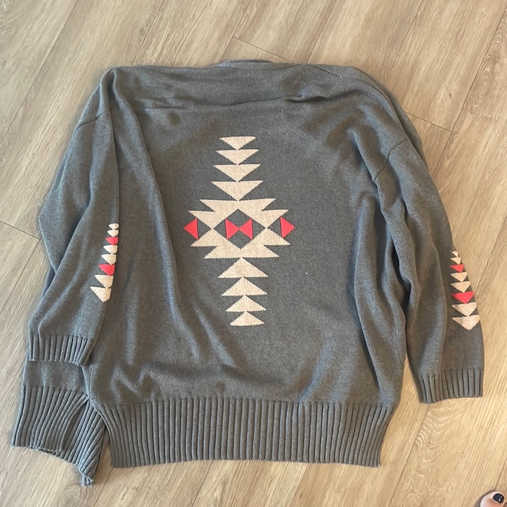 27 miles Malibu open brown Aztec shawl collar garden  cotton 5 percent cashmere